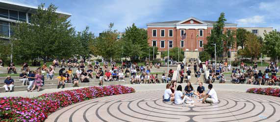 Students on Coleman Common on The University of Akron campus