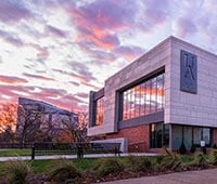 The business school at The University of Akron at sunrise
