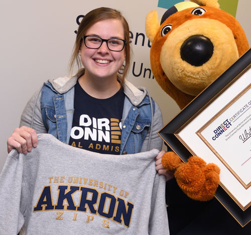 Whitney Tarr, with Zippy, is the first Start State student to transfer to UA through Direct Connect