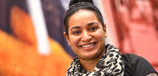 Transfer student smiles during her University of Akron college visit