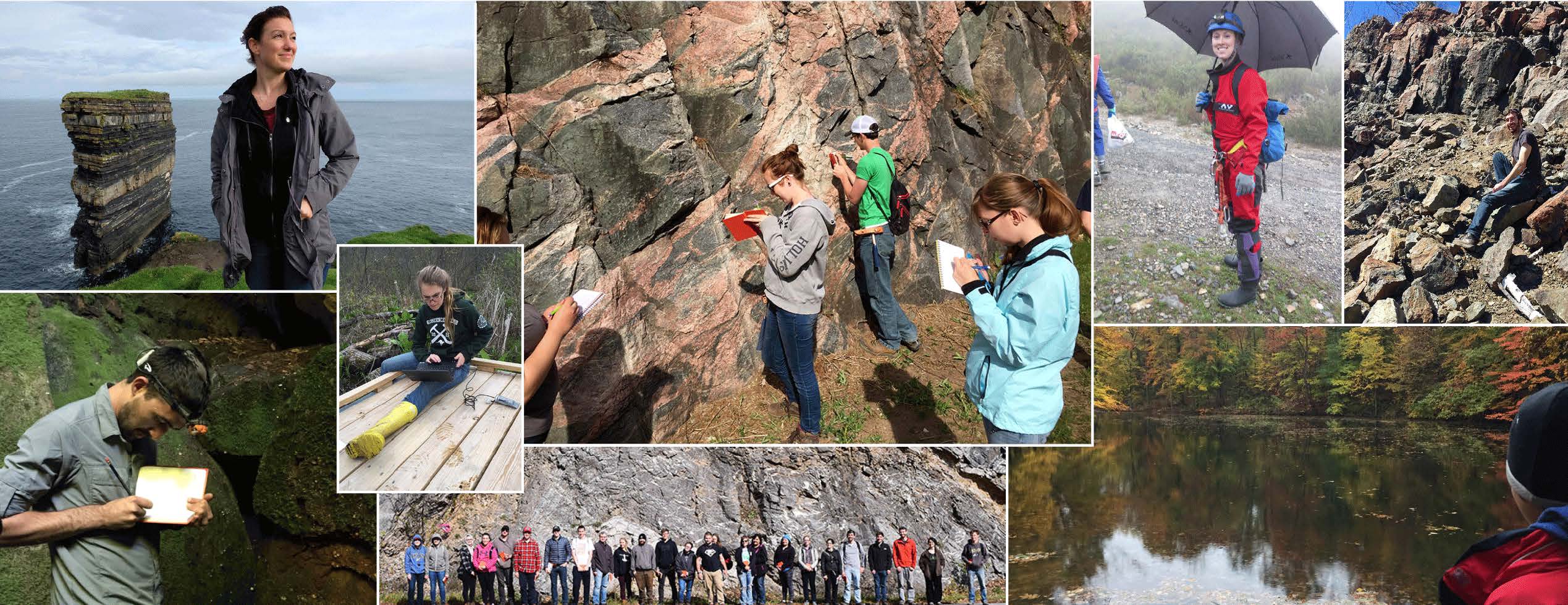 photo collage of UA geology students during on-field geology experiences