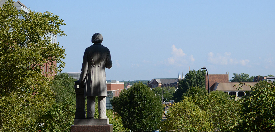 Buchtel statue on The University of Akron campus and College of Engineering.