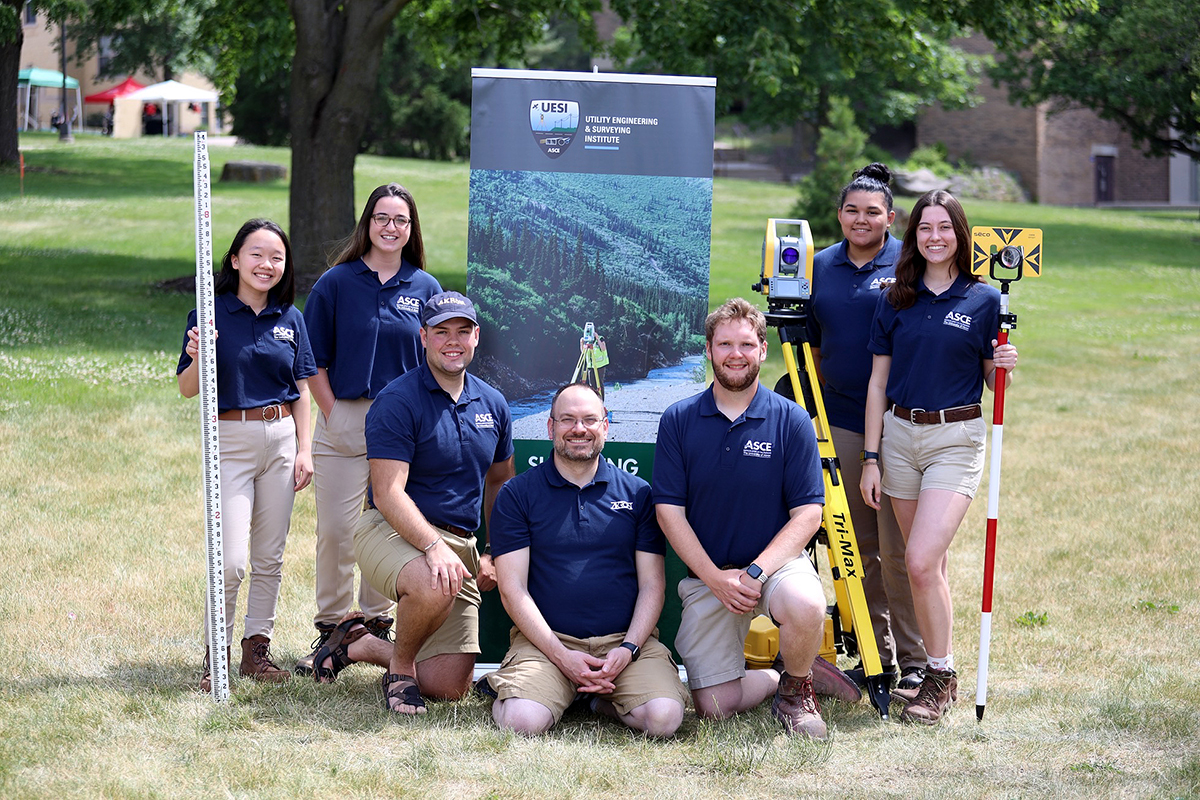 Pictured left to right are surveying team members Madison Richards, Morgan Ragaller, Rhett Brodie, Dr. David Roke, William Prescott, Meganne Chapman and Amelia Roch.