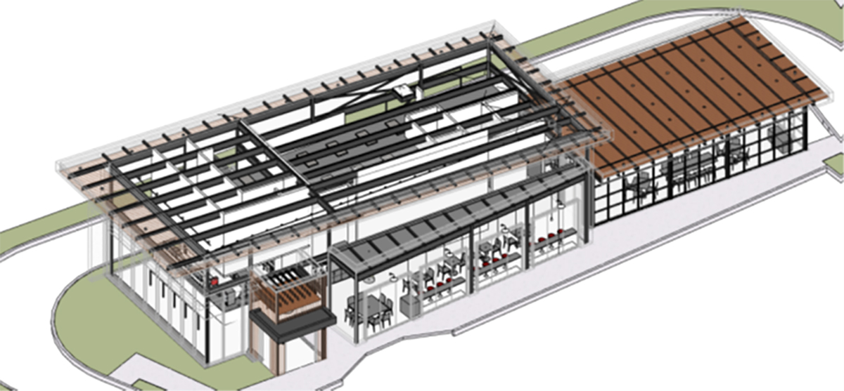 3D rendering of the structural framing for a gusto! franchise (with permission from Palmer Engineering Company)