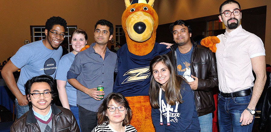 The University of Akron welcomes a group of new international students at welcome reception.