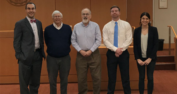 From left to right UA Professor Ryan Holte, John Hornickel, Nick Buchmuller and two Akron Law IP students.
