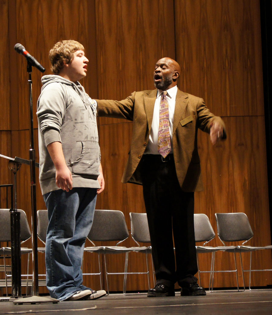 Voice student practicing with UA faculty member at Guzetta Hall on campus.