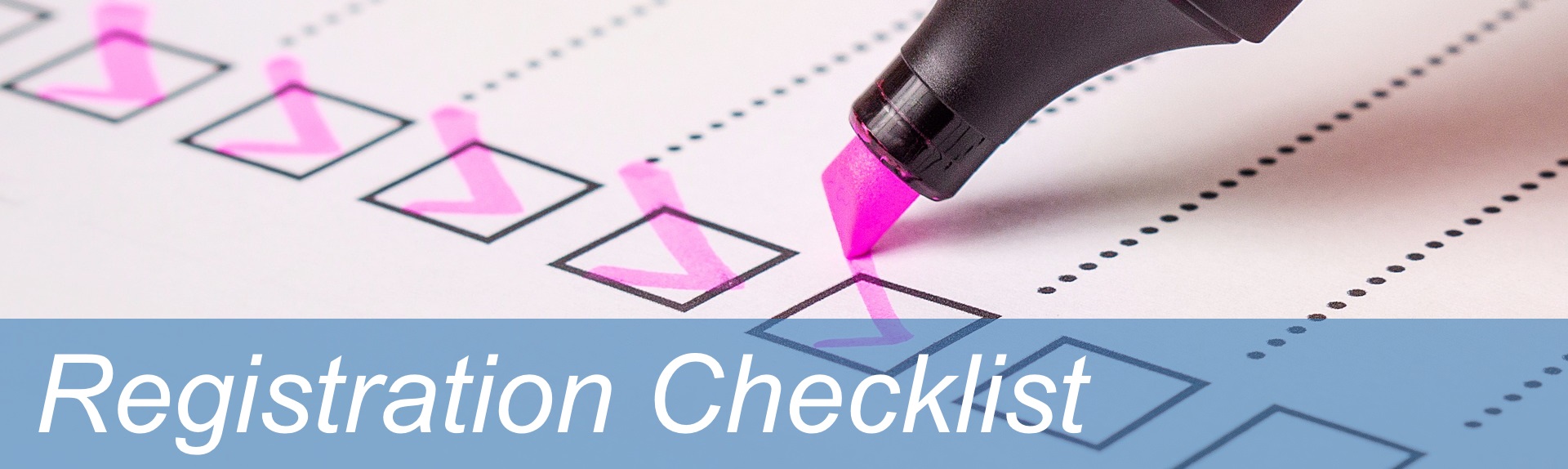 A pink marker adding a check next to a class registration checklist