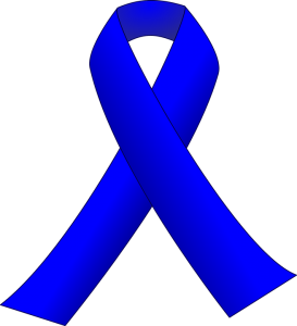 A blue ribbon symbolizing support for victims of Human-Trafficking, and for awareness support